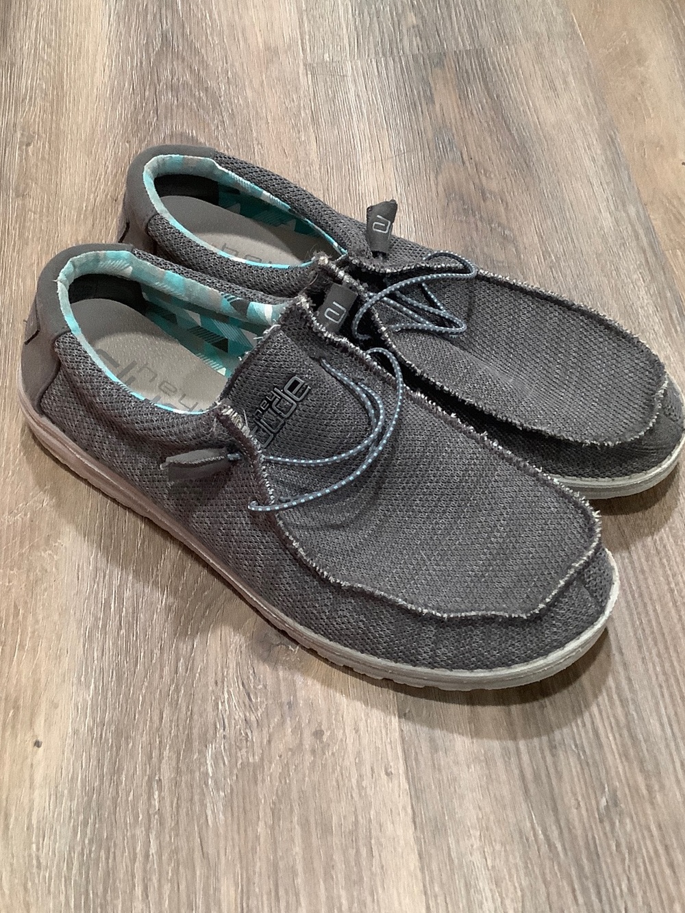 Hey Dude Dark Gray Slip-On Loafers with Teal Lined Interior